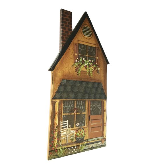 Hand painted Cottagecore Country House Wall Hanging farmhouse Cat on Chair 16" - Picture 2 of 4